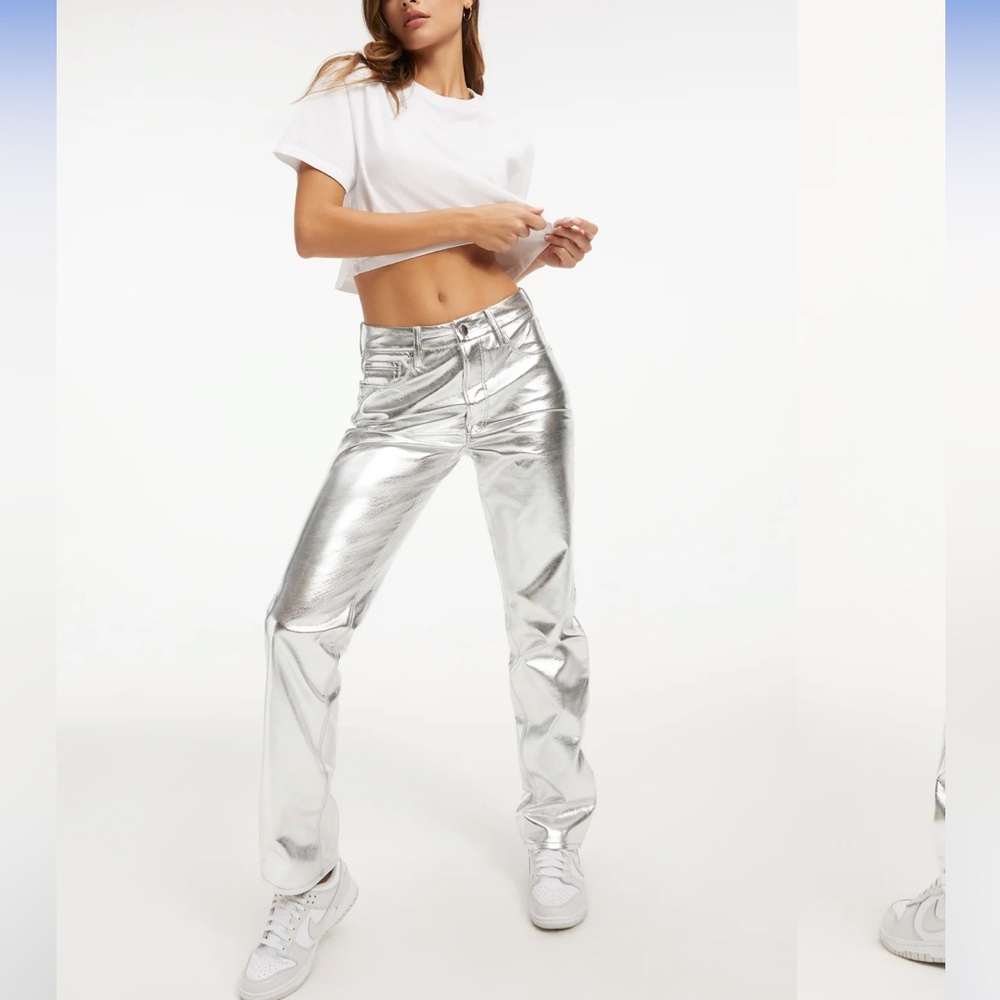 Good American GOOD ICON METALLIC FAUX LEATHER PANTS, size 4/27